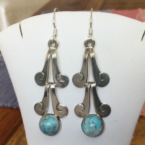 Vintage Larimar & Sterling Drop Earrings - Stamped JNN Hecho En Mexico 925 - Picture 8 of 9